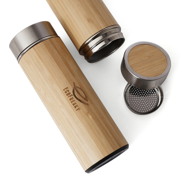 EcoFreaky Bamboo Water Bottle | With insulated stainless steel case and tea filter